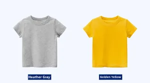Flat lay of cotton kids t-shirts in Heather Grey and Golden Yellow colors