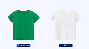 Detail of crew neck short sleeve kids t-shirts in fruit green and off-white colors