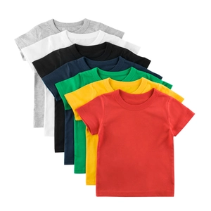 Kids Solid Color Cotton Short Sleeve T-Shirt Basic Round Neck Summer Unisex Breathable Soft Top For Boys Girls