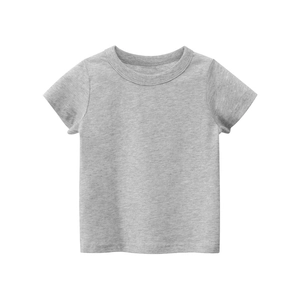 Short sleeve kids basic cotton T-shirt in heather grey color with a classic crew neck style