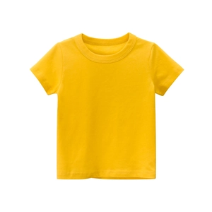 Classic bright yellow cotton short-sleeve T-shirt for kids featuring a minimalist round neck