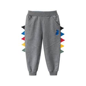 Pantaloni Jogger Da Ragazzo 100% Cotone Dinosauro Cartone Animato Punte Laterali Colorate Ricamo Vita Elastica