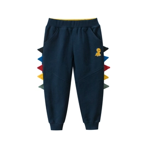 Pantaloni sportivi blu scuro per bambini con pinne di dinosauro e ricamo