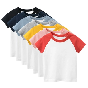 Toddler Kids Short Sleeve T-Shirt Pure Cotton Raglan Sleeves Contrast Color Crew Neck Solid Casual Tops Boys Girls