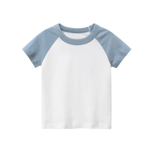 Kids raglan sleeve t-shirt with blue contrast sleeves and white cotton fabric