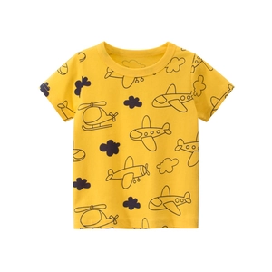 T-Shirt Enfants Manches Courtes Coton Imprimé Avion Nuages Dessin Animé Col Rond Doux Respirant Été Décontracté