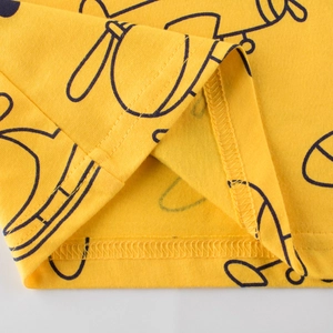 T-shirt en coton jaune pour garçon avec imprimé avion et double couture de qualité