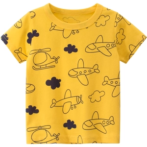 T-shirt en coton jaune vif pour garçons avec des motifs d'avions noirs à plat
