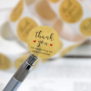 Kraft paper thank you stickers for small business packaging with red heart design