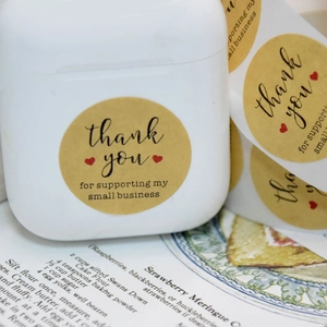 Kraft paper thank you stickers with red heart for small business packaging and decor