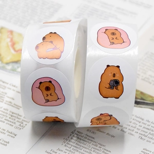 Cute Capybara Cartoon Stickers Roll Adhesive Decorative Labels For Journaling Scrapbooking Laptop Notebook Water Bottle
