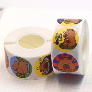 Dettaglio di simpatici adesivi a tema Capibara per scrapbooking e decorazione