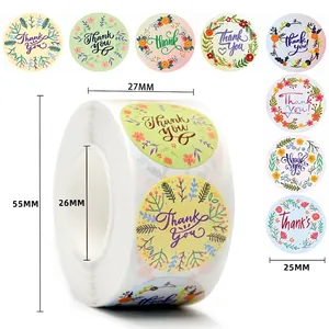 500pcs colorful floral Thank You stickers roll for wedding and gift packaging decoration