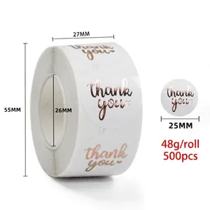 Detailed size specifications for 25mm rose gold Thank You envelope seal stickers
