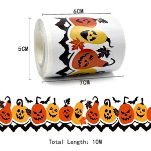 Détail du rouleau d'autocollants bordure citrouille Halloween avec dimensions et 10m