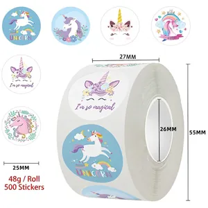 Unicorn Reward Stickers Round Cartoon Animal Self Adhesive Labels For Kids DIY Craft Scrapbooking Decoration