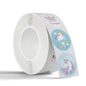 Roll of 500 magical unicorn cartoon stickers for kids DIY crafts and rewards