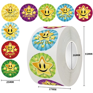 Rotolo di Adesivi Premi Motivazionali per Bambini per Insegnanti Aula Stella Sorridente Etichette Premio Slogan Educativi Adesivi Decorativi