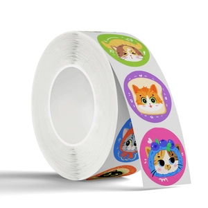 500pcs roll of cute cartoon cat head stickers with colorful creative gift label designs