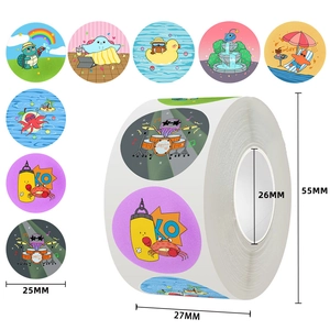 Rouleau Autocollants Animaux Marins Dessin Animé Rond Auto-Adhésif Motifs Vie Marine Enfants Décoration DIY Étiquettes Récompense