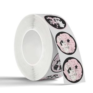 Roll of cute cartoon bunny thank you stickers with stars for gift packaging and sealing