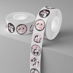 Two rolls of cute rabbit stickers for gift box sealing and decorative packaging labels
