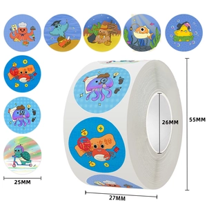 Cartoon Animal Marine Life Stickers Roll For Kids Reward Teacher Classroom School Stationery Cute Round Adhesive Labels