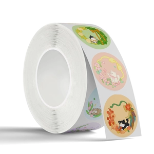 Roll of cute round cartoon cat stickers for DIY crafts and festival gift sealing