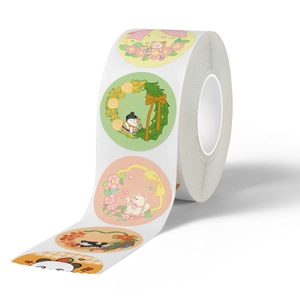 Roll of cute cartoon cat and flower round stickers for holiday gift box sealing decoration
