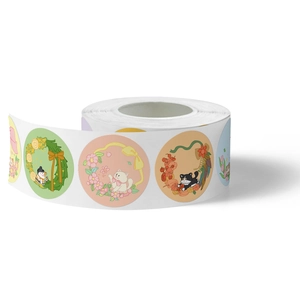 Cute round cartoon cat stickers in a roll for DIY craft decoration and sealing labels