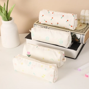 Floral corduroy pencil case in various cute patterns for desk stationery organization