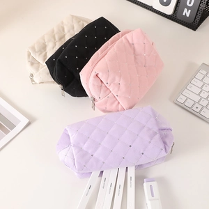 Quilted cosmetic bags in four colors with sequins and zipper for makeup or stationery