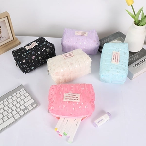Quilted heart pattern large capacity pencil cases in five assorted pastel colors