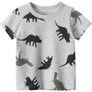 T-shirt per bambini a maniche corte grigio chiaro con stampe sagome di dinosauro