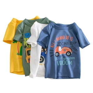 T-Shirt Enfant Manches Courtes Coton Imprimé Voiture Dessin Animé Col Rond Été Respirant Hauts Décontractés Pour Enfants