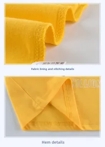 Close-up of yellow cotton T-shirt showing fine knit texture and double-needle stitching detail
