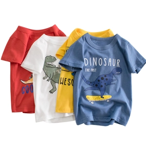 Boys Kids Short Sleeve T-Shirt Pure Cotton Crew Neck Summer Casual Cartoon Dinosaur Print Toddler Casual Tops