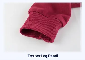 Macro shot of burgundy ribbed cotton cuff detail on children's casual sport pants
