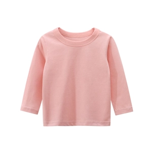 Solid light pink long sleeve cotton T-shirt for boys with round neck and raglan sleeves