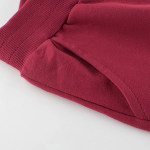 Solid burgundy kids sports sweatpants with elastic ribbed waistband and side pockets