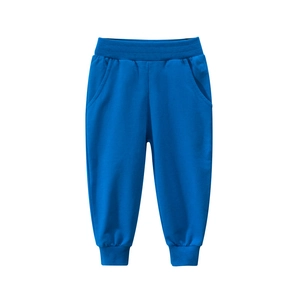 Classic bright blue children's cotton sweatpants with elastic waist and ribbed ankle cuffs