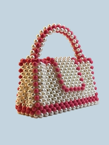 Sac à main fait main en perles tissées bicolore blanc et rose style luxueux