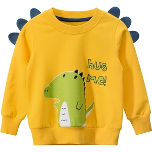 Sudadera de algodón amarillo para niños con dinosaurio verde y espinas dorsales en 3D