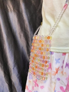 Handmade colorful beaded crossbody phone bag with transparent strap in summer style