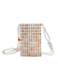Handmade Acrylic Beaded Crossbody Phone Bag Candy Color Hollow Out Sweet Portable Summer Shoulder Pouch For Women