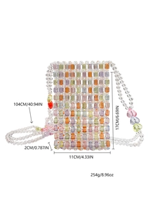 Detailed dimensions of the candy-colored handmade beaded crossbody phone bag