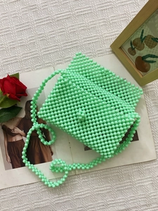Mint green beaded handmade shoulder bag with summer dopamine aesthetic for women