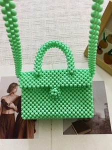 Mint green beaded handmade shoulder bag with acrylic pearls and crossbody strap