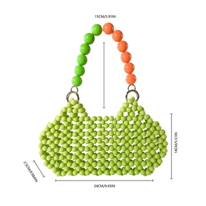 Detailed size specifications for the handmade green acrylic beaded handbag with measurements