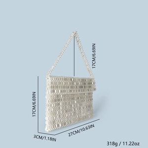Detailed size specifications of the handmade white pearl woven tote bag